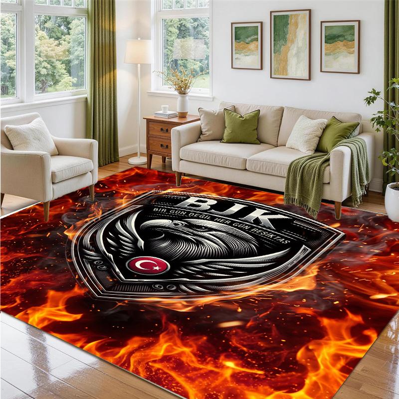 Beşiktaş FC Design Crystal Velvet Rug Soft Decorative Mat for Bedroom Entrance