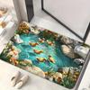 Turtle Koi Printed 3D Visual Effect Mat 2D Flat Door Rug Floor Mat Thickened Bathroom Mat  Kitchen