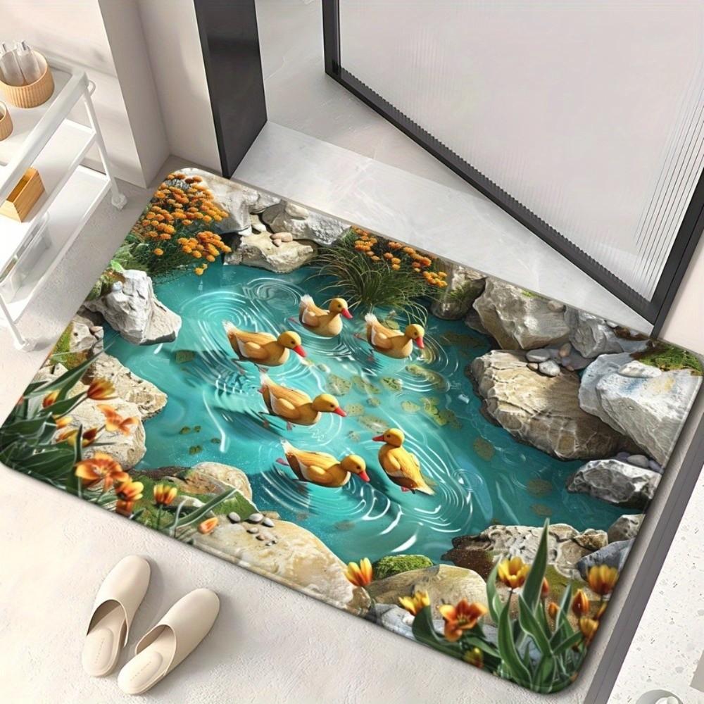 Turtle Koi Printed 3D Visual Effect Mat 2D Flat Door Rug Floor Mat Thickened Bathroom Mat Kitchen