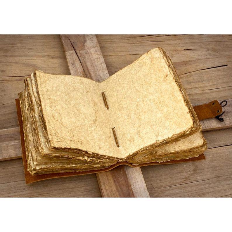 Винтажный кожаный журнал ручной работы - Пустая Книга Теней для заклинаний, Журнал Гримуар, Дорожный блокнот для записей, Бумага с рваными краями, Застежка-замок