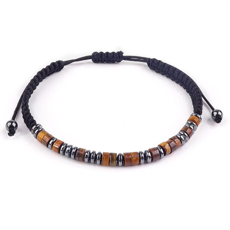 Tiger's Eye Morse Code Bracelet Unisex Black Iron Stone Separator Rope Weaving Obsidian Morse Code Bracelet