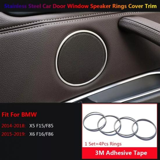 For BMW X5 X6 F15 F16 2014-2018 Silver Inner Door Speaker Ring Cover Trim 4PCS