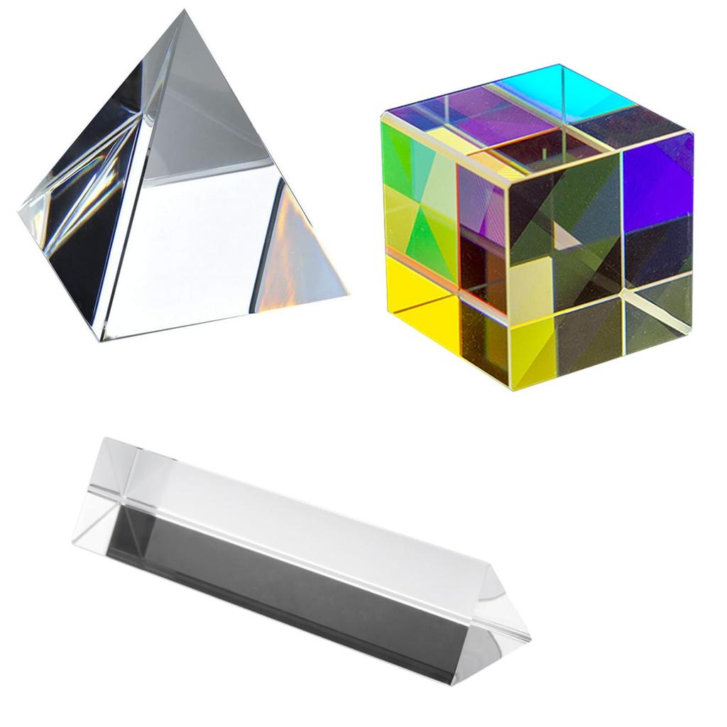 Quikaboo Prism Triangular Optical Glass Triangular Teaching Tool Triangular Set, Mirror, Prism, Rainbow-Making Prism, Cube, Rainbow, (15cm Prism)