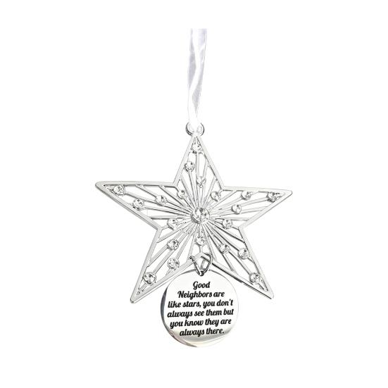 Christmas Friendship Charm Gift Metal Hanging Snowflake/Star/Round/Snowman Shaped Decoration with Blessing Inscription Love for Friend Family