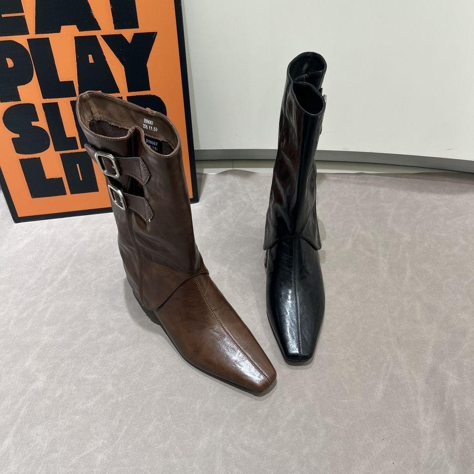 Осень-зима 2025 новые ботфорты на высокой платформе в европейском и американском стиле, рыцарские ботинки, женские ботинки с отстегивающимся голенищем, с острым носком