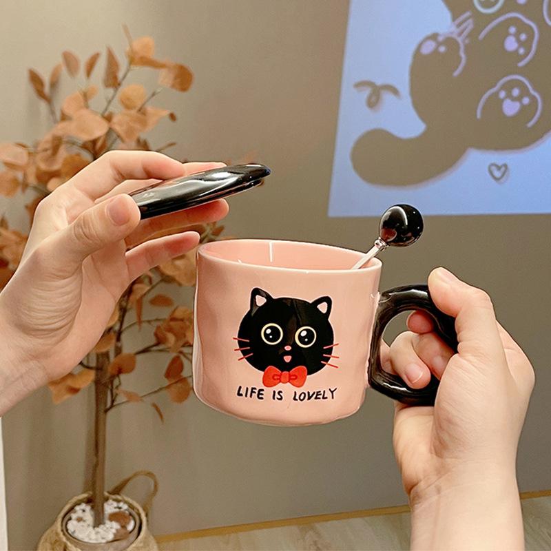 Новый подарок на день рождения для девочек Милая чашка с кошкой Керамическая кружка с крышкой Практичный сувенир Подарочная коробка