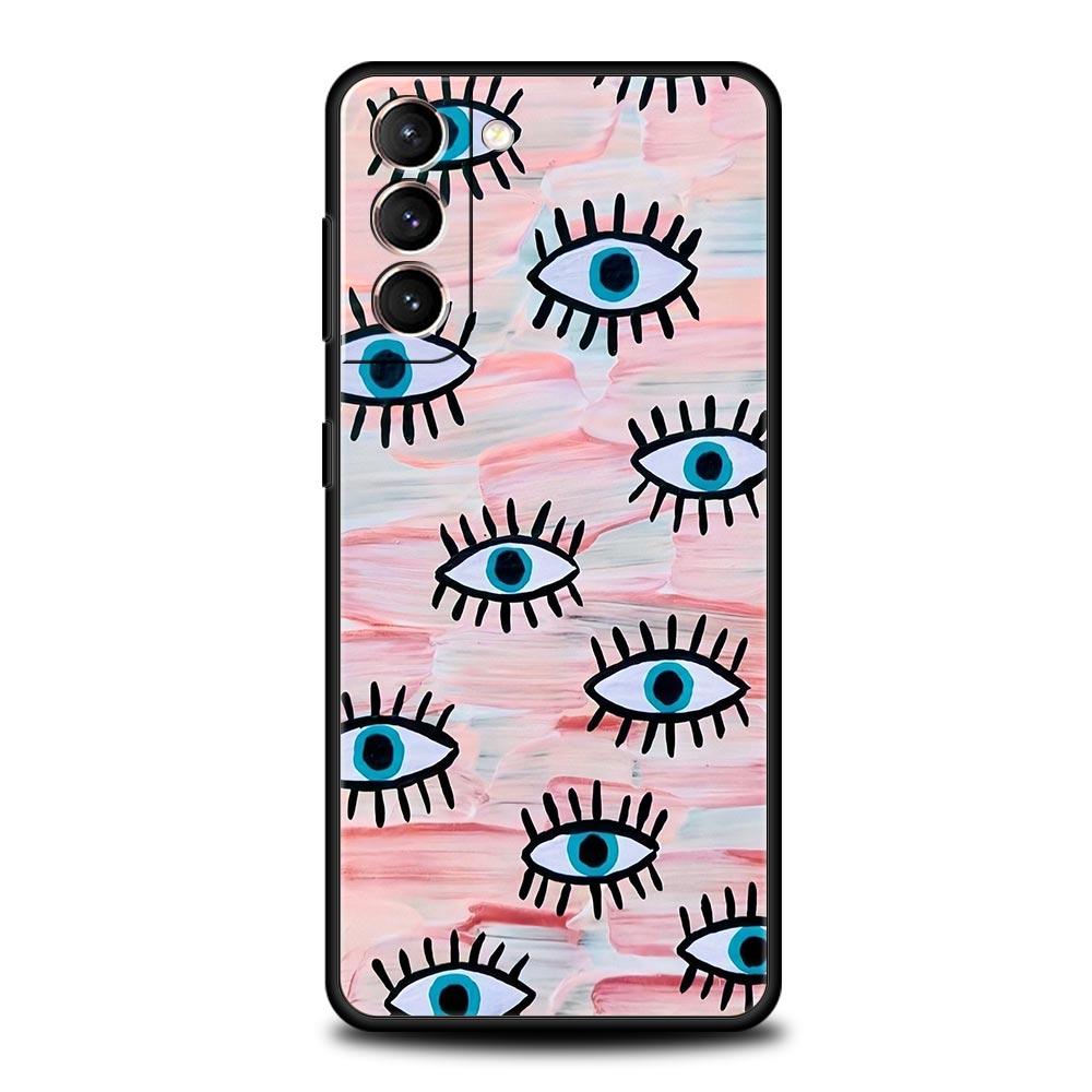 Чехол для телефона Samsung Galaxy S23 S22 Ultra S20 S21 FE 5G S10 S9 Plus S10E S8 Note 20 Черный Чехол Печать Счастливый Глаз Синий Злой Глаз