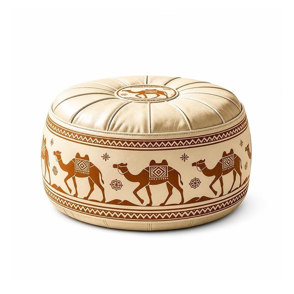 Embroidered Pattern Storage Ottoman Round Shape Floor Seat Cushion Fillable Ottoman Pouf Home Use