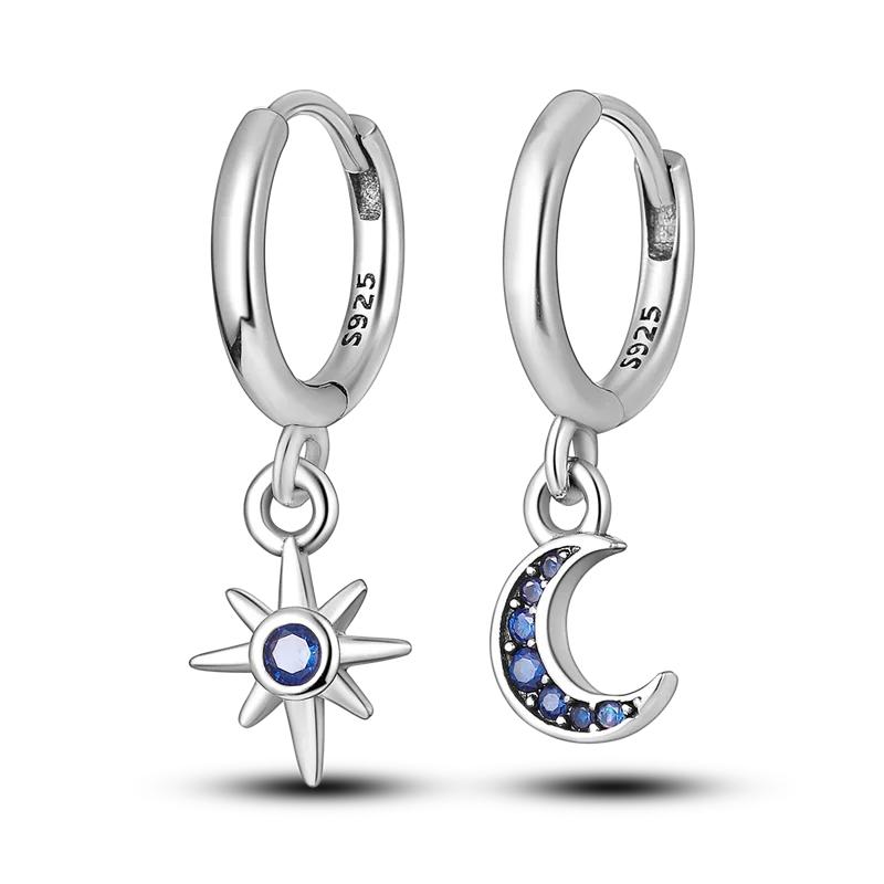 925 Silver Love Feather Moon Star Heart Earrings for Women Girls Charms Hoop Stud Jewelry Gifts