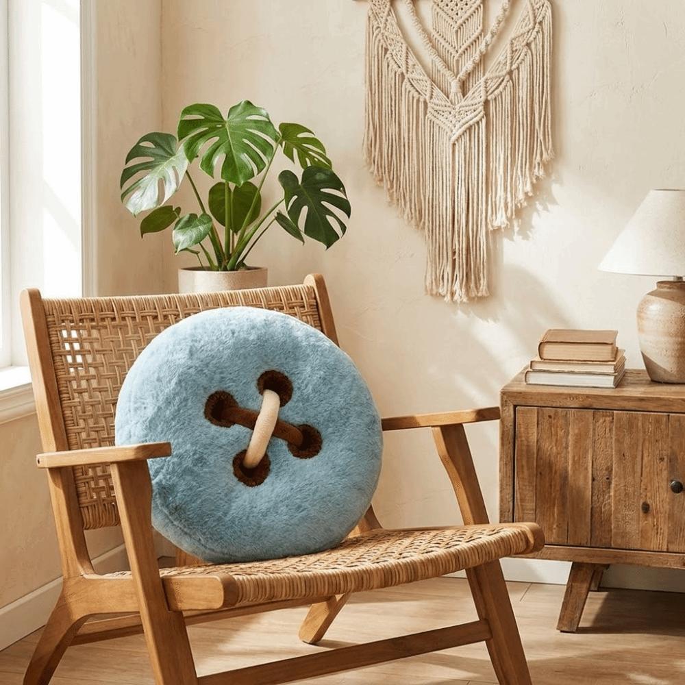 Fluffy Texture Stuffed Cushion Soft Sofa Cushion Creative Button Accent Pillow Bedroom