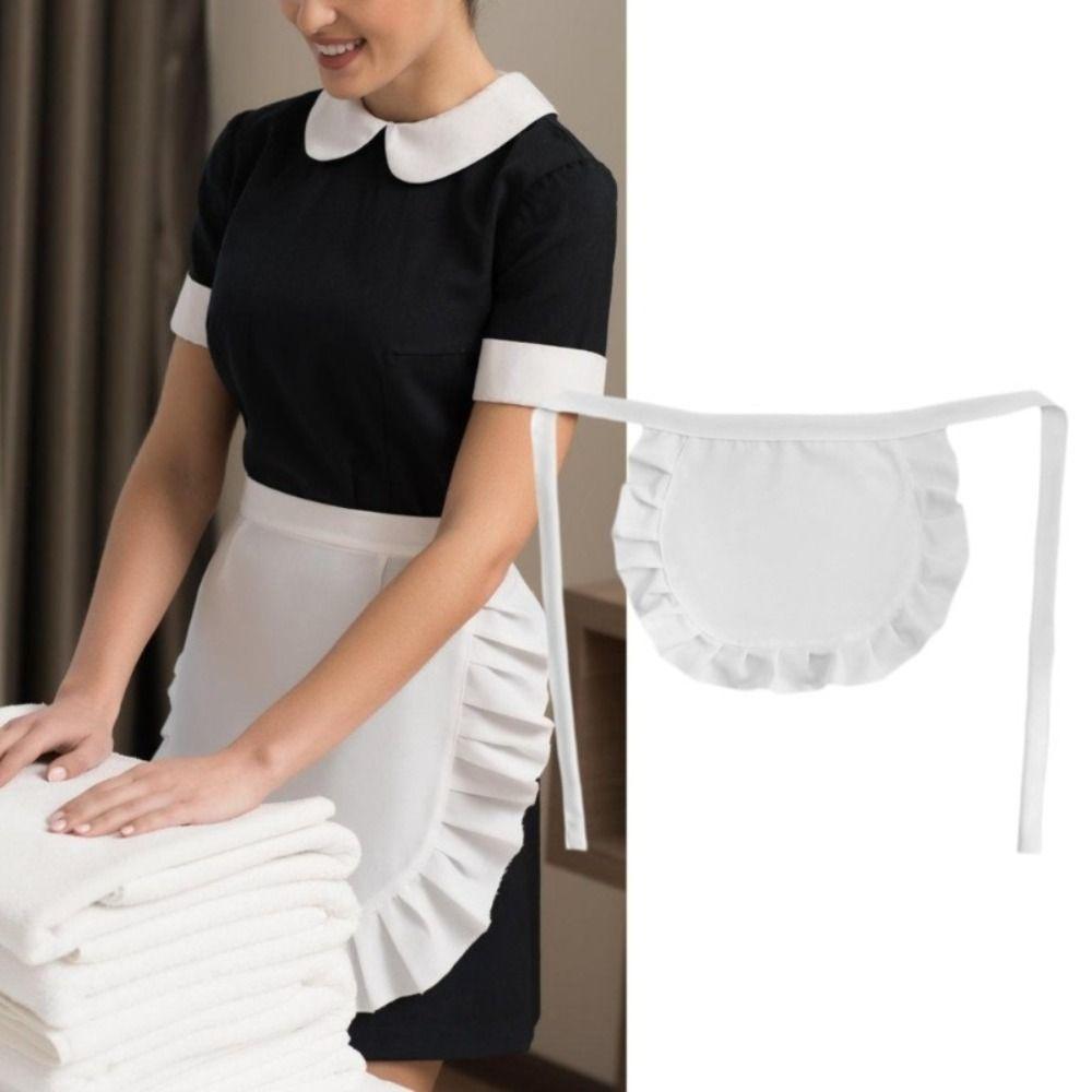 1Pcs Black White Cooking Aprons Waitress Maid Style Half Apron Durable Waist Apron Kitchen Party