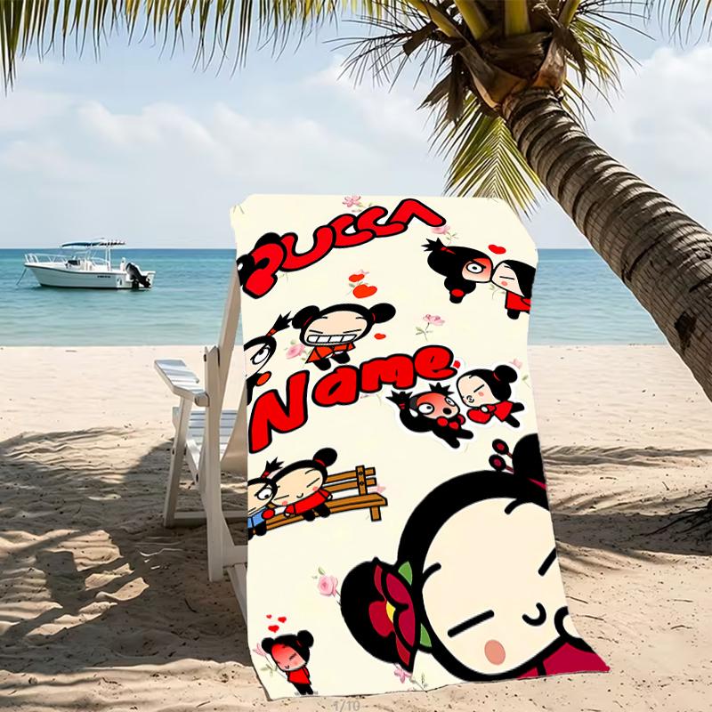 Customizable personalized beach towels Pucca themed designs.Suitable for the beach, yoga, sports;ideal as beach accessories