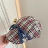 Cotton Bow Newsboy Caps Street Style Flat Visor Hat Casual Bowknot Plaid Hats  Girls