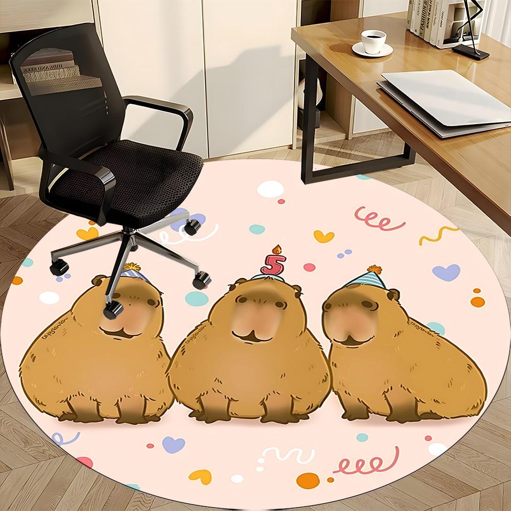1pc Capybara PartyChair Carpet for Office, Indoor Non-Slip Washable Polyester Fiber Carpet, Mat For Office, Machine Washable