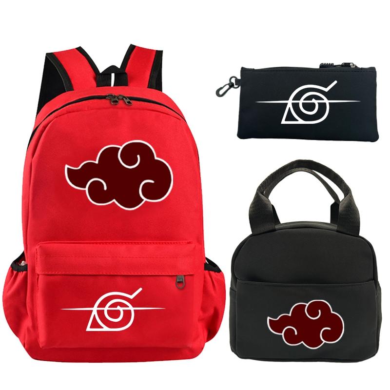 3Pcs/set Anime Naruto Printed Backpack Bookbag with Lunch Bag Pencil Case Teenager Children Girl Boy Schoolbag Rucksack