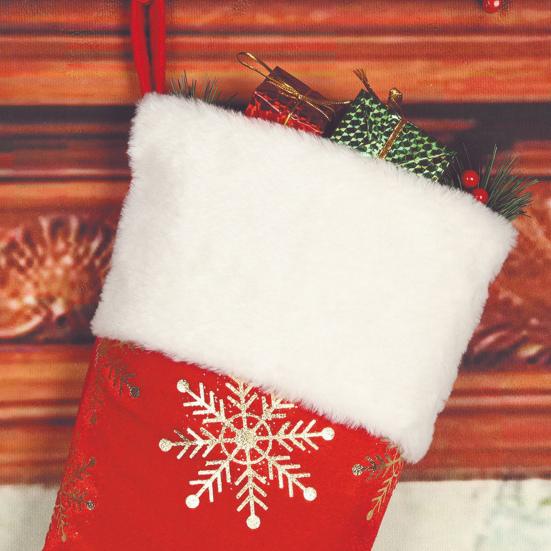 Christmas Stocking 19" Large Xmas Stocking with Plush Faux Fur Cuff for Stairs Fireplace Hanging Holiday Home Decor