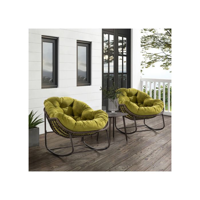 Fauteuil À Bascule D'extérieur En Rotin Avec Dossier, Adapté Aux Porches, Salons, Terrasses Et Jardins, Vert Olive
