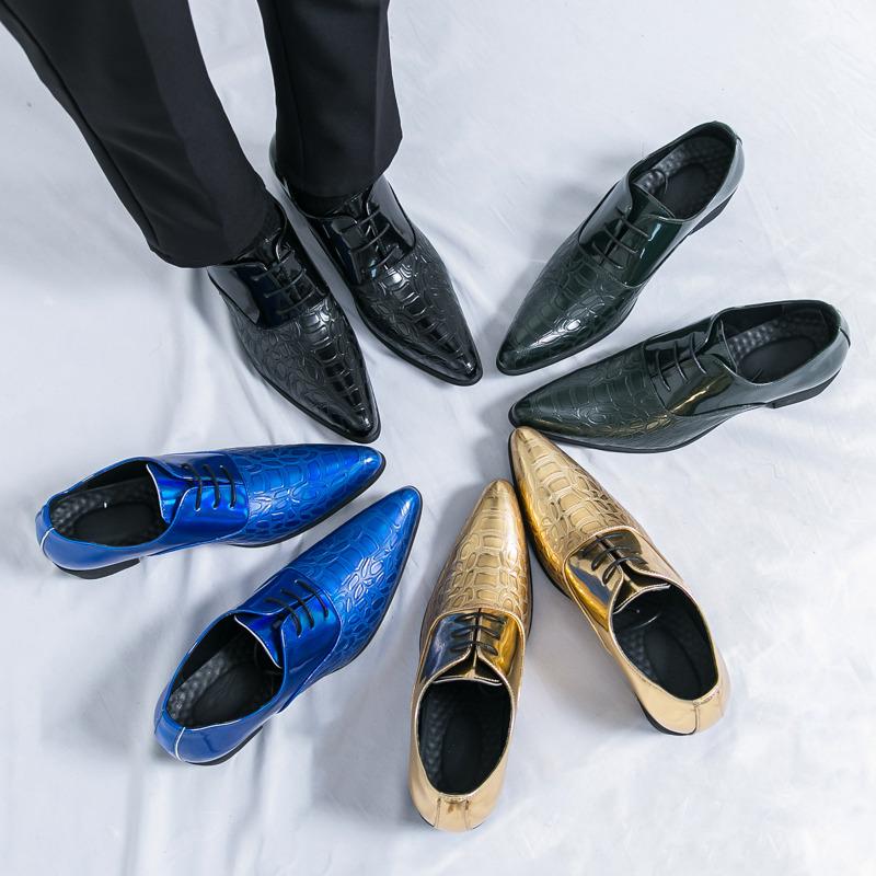 Luxury Golden Man Patent Leather Shoes Big Size 46 Height-increasing High-heel Dress Shoes Men Pointed Toe Formal Shoes for Men