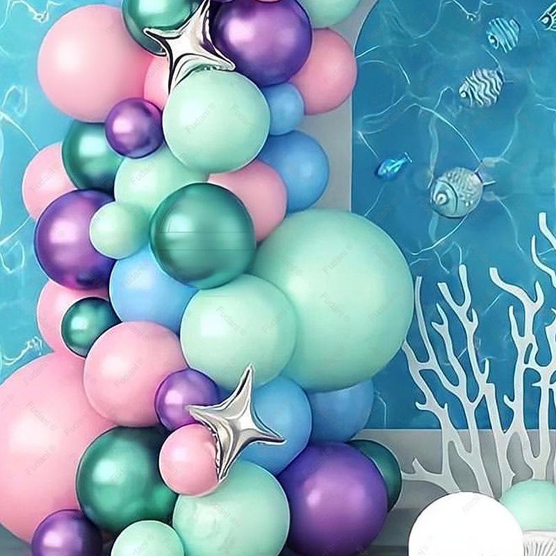 Океан Мака Сине-зеленый Хвост русалки Алюминиевая пленка Латексный шар Цепочка Набор Красивое Предложение Юбилейная Композиция
