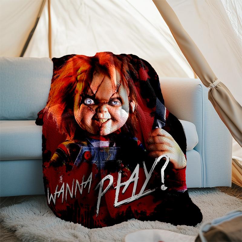 1pc Chucky3 Theme Blanket - Digital Print, Polyester, Cozy for All Seasons, Perfect for Outdoor, Camping, and Travel