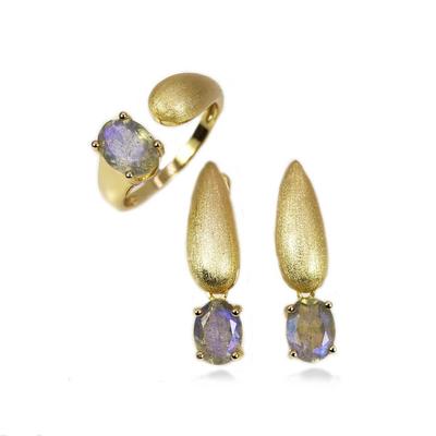 Натуральный лабрадорит овальный 6*8 мм кольцо серьги комплект ювелирных изделий стерлингового серебра 925 пробы женские ювелирные изделия подарок на юбилей, вечеринку, день рождения