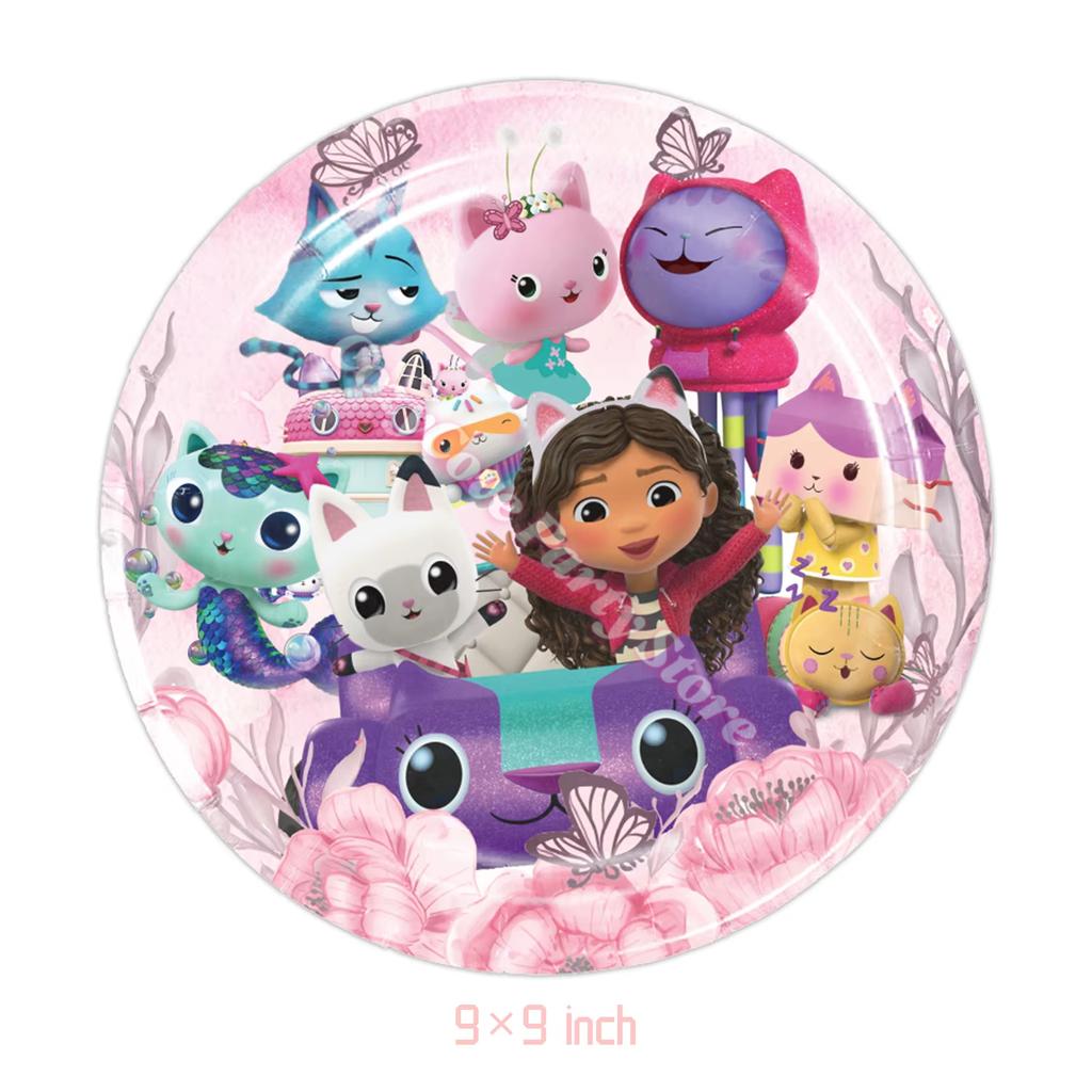 Gabby Dollhouse Birthday Party Decoration Gabby Tableware Bracelets Stikers Cake Topper Balloons For Kids Party Gift Photo Booth