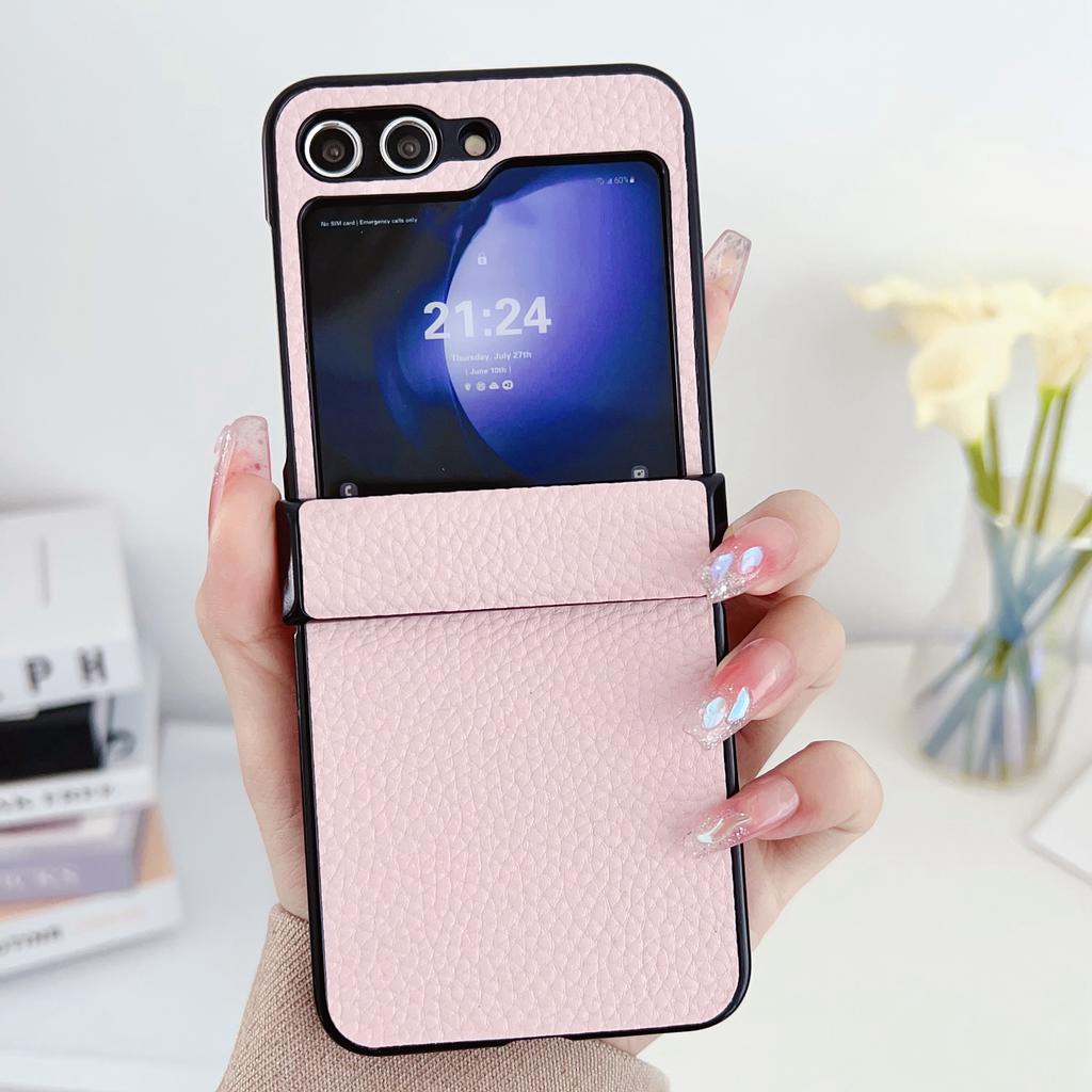 For Samsung Galaxy Z Flip7 FE 5G/Z Flip6 5G Case Hinge Protection Litchi Texture Leather + PC Phone Cover