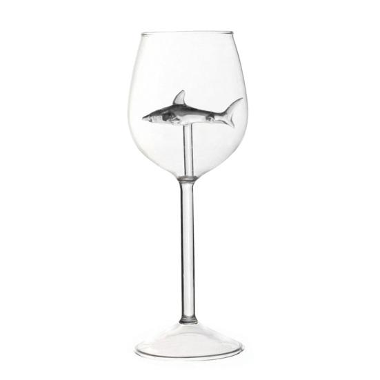 Набор винных бокалов "Акула" Ручная выдувка Бессвинцовое стекло Кубок с 3D-акулой внутри 300 мл Креативная тематика "Акула" Барная посуда Подарок для мужчин Женщин Любителей акул