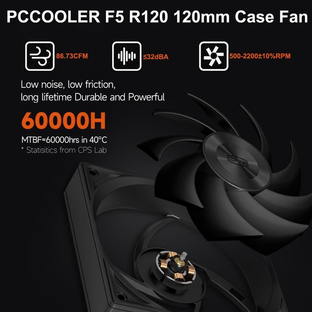 PCCOOLER F5 R120 120мм Охлаждение для ПК 120мм PWM 4-контактный FDB Корпусной 2200 об/мин Гирляндное подключение ПК 86CFM 3 режима Качественный компьютерный вентилятор для корпуса ПК Б/У