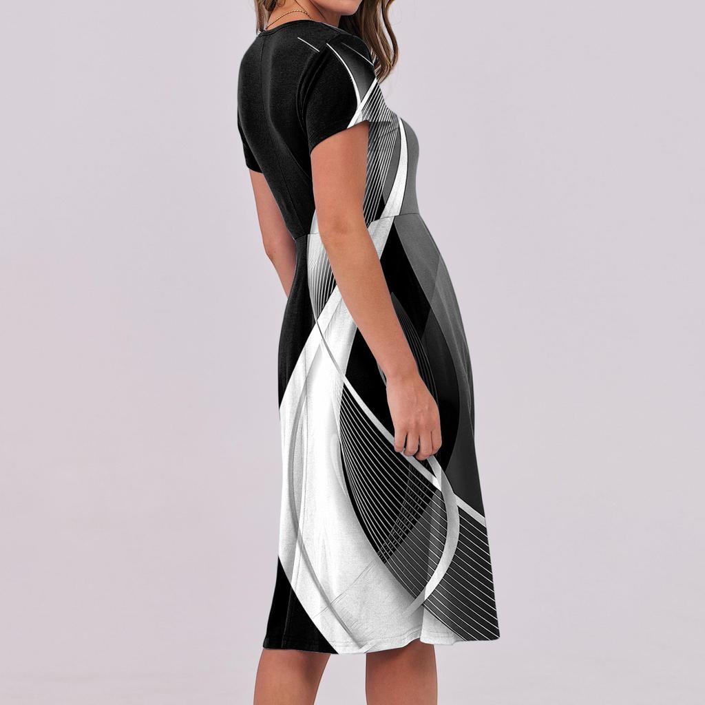 Женское летнее повседневное платье с принтом, V-образным вырезом, короткими рукавами и карманами