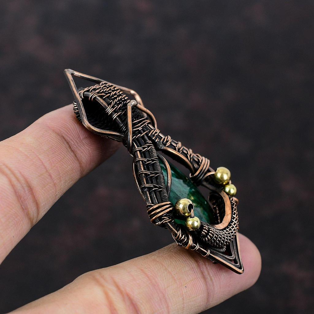 Граненый Замбийский Изумруд Подвеска Подвеска из Драгоценного Камня, Обмотанная Медной Проволокой Украшения Ручной Работы Удивительная Подвеска Украшения из Медной Проволоки Подарок для Мамы