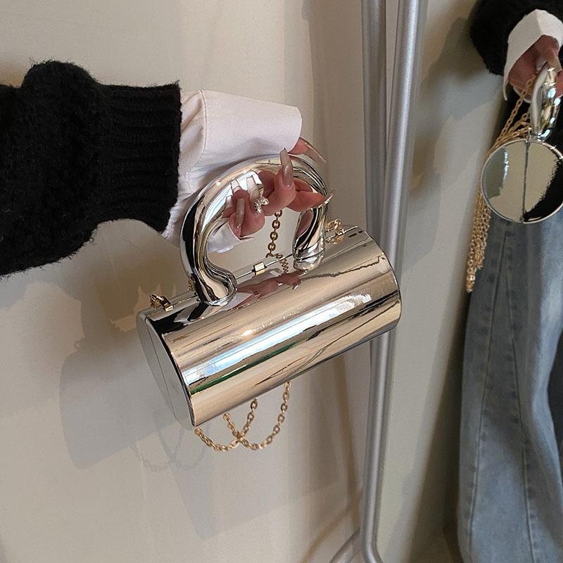 Золотистый цилиндрический вечерний клатч для женщин, свадебная званая вечеринка, сумка через плечо, роскошные дизайнерские кошельки и сумки