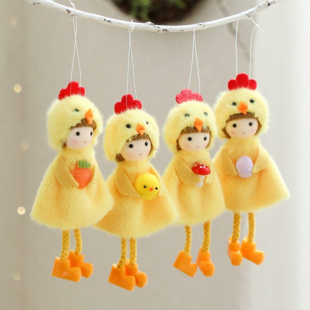 Cute Girl Hanging Ornament Yellow Happy Easter Decorations Easter Chicken Pendant Party Favors