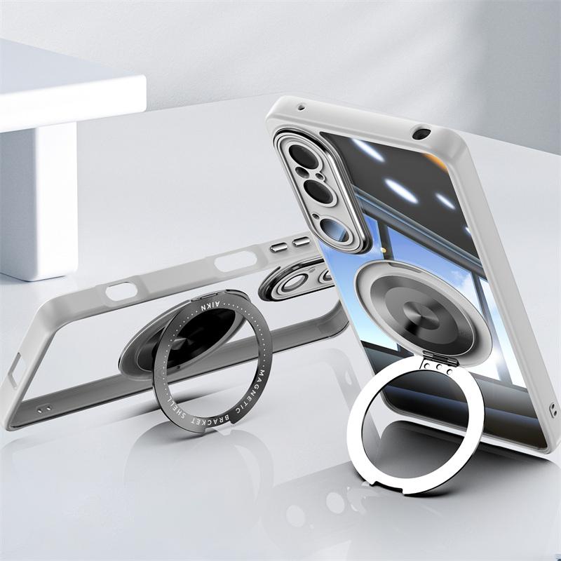 Magnetic Clear Acrylic Hard Lens protection 360 Rotating Back case for Sony Xperia 1VII VI / 10 VI Wireless Charging Bumper case