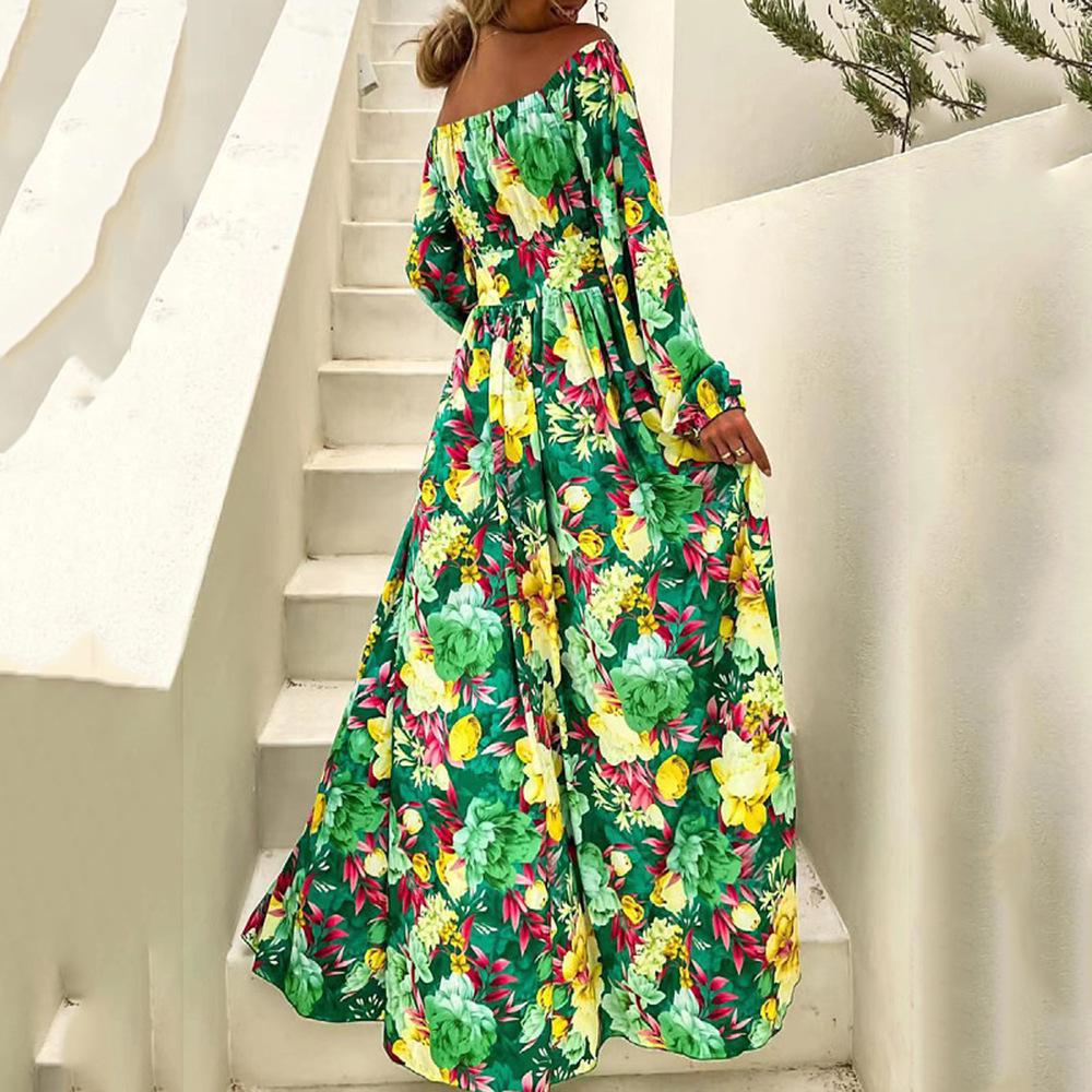 Women's Summer Holiday One Neck Swing Printed Dresses