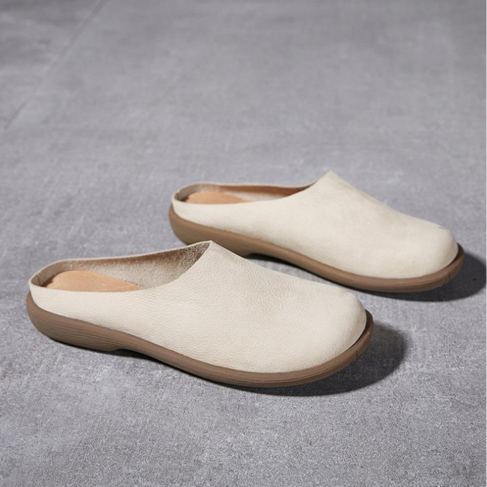 Women's Leather Slippers Genuine Leather Half Slippers Women's Outside Anti Slip Odor Proof Soft Bottom Soft Surface Slippers
