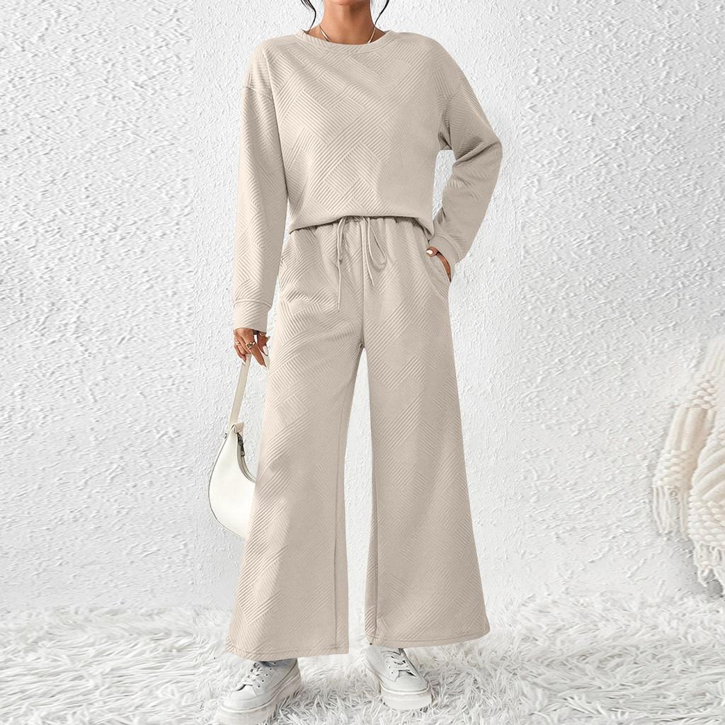 Women's Solid Color Temperament Casual Loose Textured Drawstring Elastic Waist Sports Suit