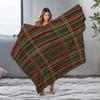 Burgundy Green Plaid Fleece Blanket, Gold Thread Accents in Classic Checkered Pattern, Cozy Reading Nook Throw for Sofa
