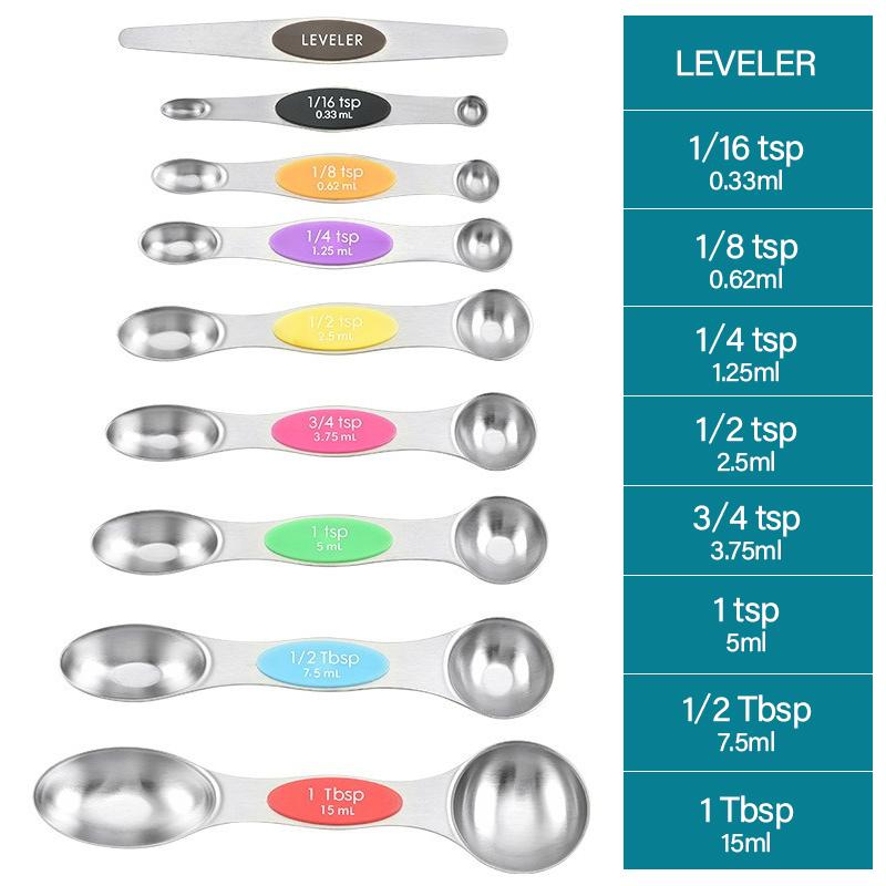 9pcs Set Stainless Steel Measuring Spoons with Magnetic Suction Gram Dosing Spoon with Scale Measuring Spoon Baking Tool LS007
