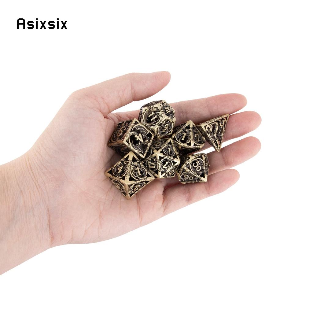 7 Pcs Golden Black Dragon Metal Dice Hollow Metal Polyhedral Dice Set Suitable for Role-Playing RPG Board Game Card Game