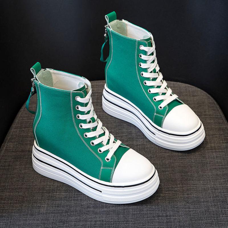 Обувь из парусины, детская весенняя новая обувь с высоким верхом белого цвета, модная и универсальная, толстая подошва с увеличенной высотой, повседневная женская обувь