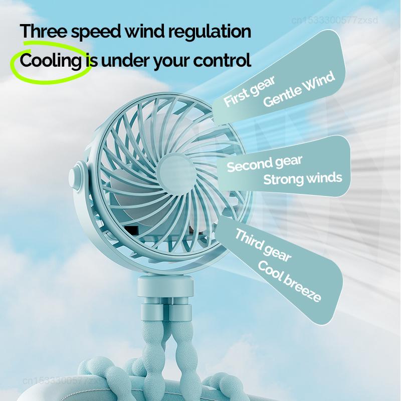 New USB Rechargeable Portable Octopus Mini Fan 3 Speed Handheld Cooling Fan With Hanger Outdoor Table Necklace Variable Styling