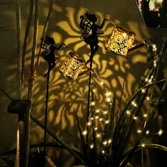 Солнечный фонарь-лейка Металлическая лейка Гирлянда Ретро Полый Светодиодный Солнечный Фонарь для Украшения Сада, Патио, Двора, Садовой Дорожки