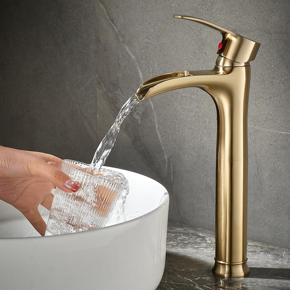 Modern Basin Faucets Waterfall Bathroom Faucet Single Handle Basin Mixer Tap Bath Faucet Brass Sink Water Crane Gold 855987