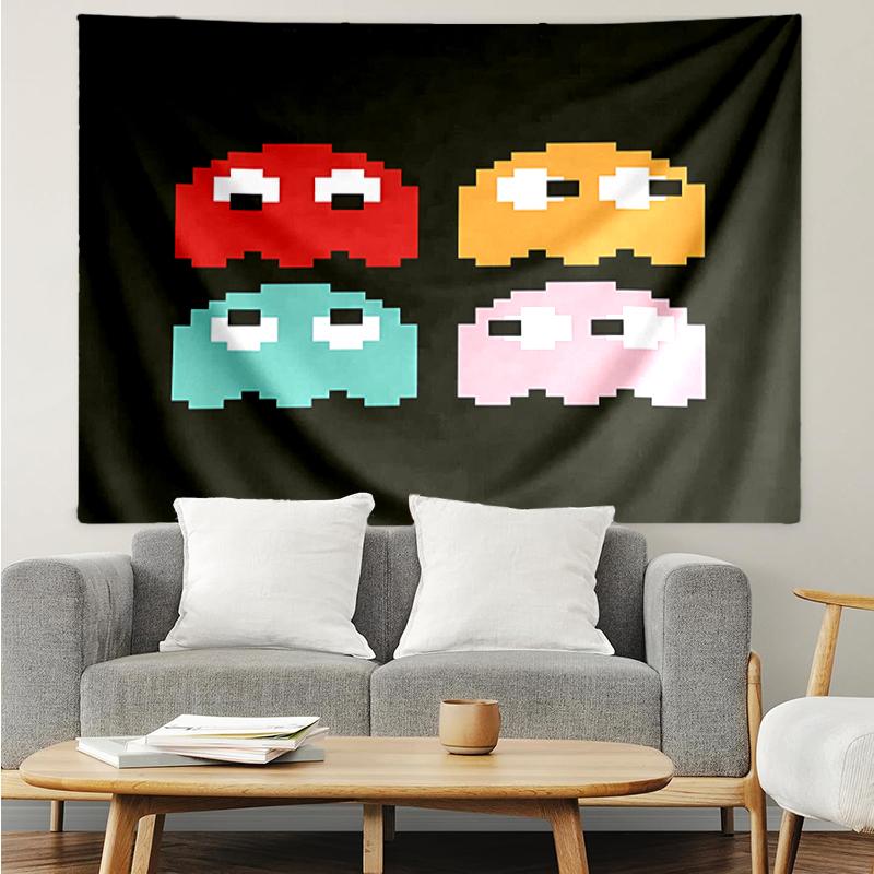 Pac-Man Print Tapestry, Backdrop, Easy Setup, Ideal for Bedroom, Office & Living Room, with Aesthetic Wall Hanging Decor.