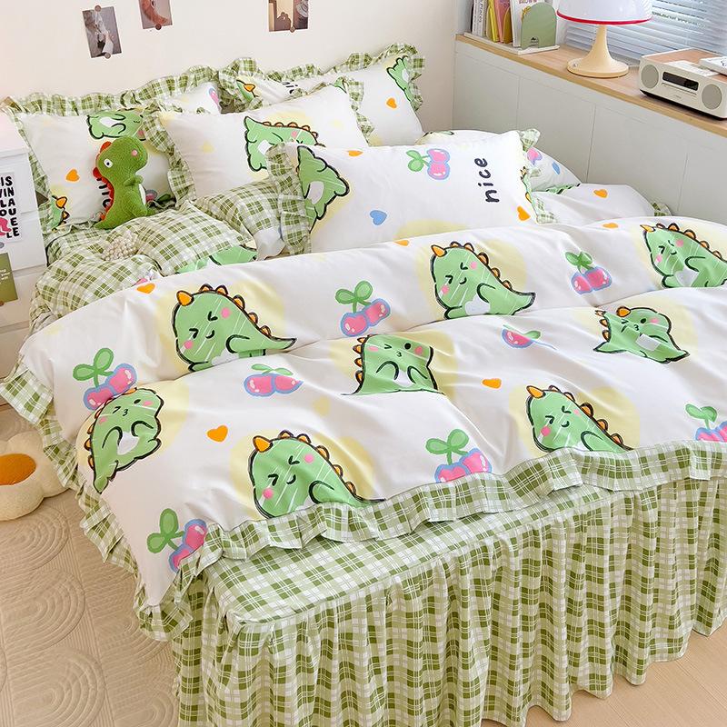 Юбка для кровати принцессы, простыня из четырех частей для девочек, кружевное одеяло, покрывало, постельное белье