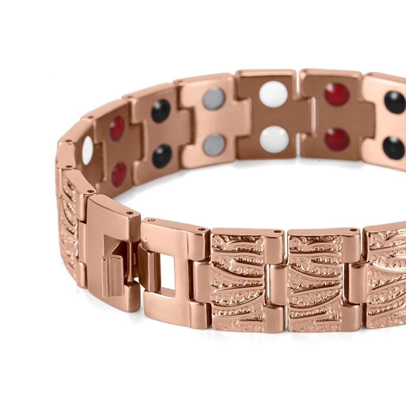 15mm Heavy Punk Rose Gold Color Magnetic Therapy Chain Bracelet Men Women Rock Black Stainless Steel Bike Health Bangle  Jewelry