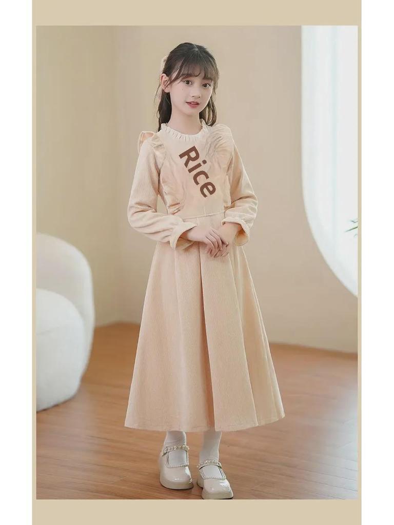 Стильное длинное платье принцессы красного цвета для маленьких девочек - коллекция зима и осень