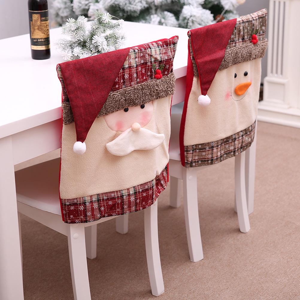 Christmas Chair Cover Snowflake Plaid Snowman Square Seat Slipcover Home Decor 1pc