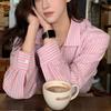 Korean Style Design Pink Striped Shirt Women's Spring and Autumn New Style French Long Sleeved Shirt Chic Temperament Top
